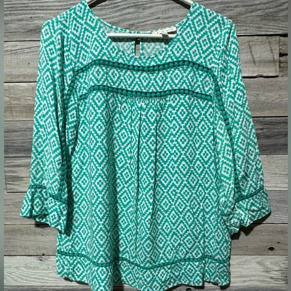 🙀 Skies are Blue Delacour Crochet Inset 3/4 Sleeve Top P2P 17” M| Stitch Fix - Picture 2 of 8